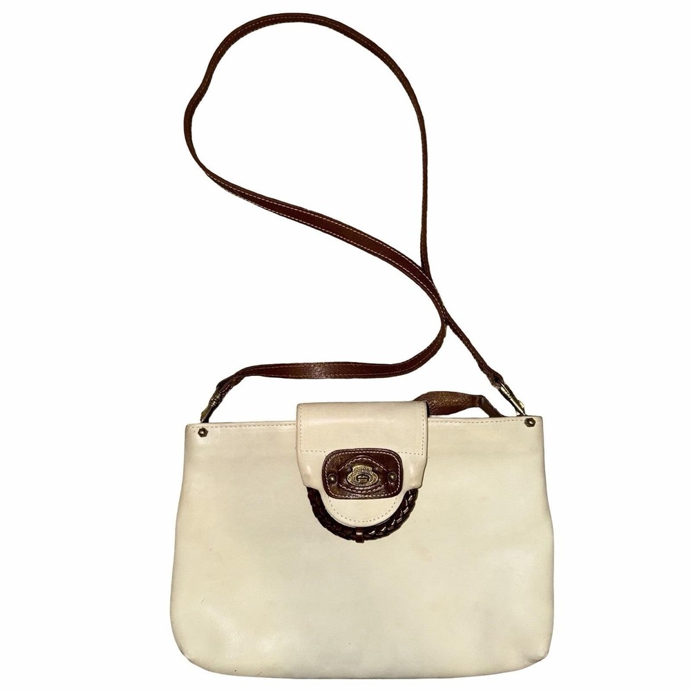 vintage Etienne Aigner ivory & Brown leather Crossbody Purse